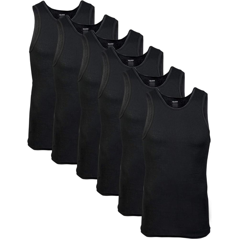 imageGildan Mens AShirts Tanks MultipackBlack 6pack