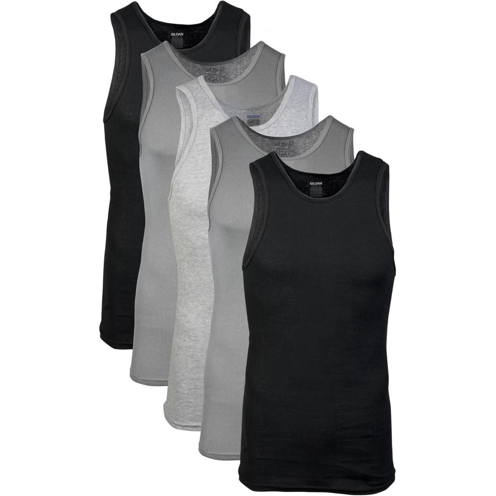 imageGildan Mens AShirts Tanks MultipackBlackSport GreyCharcoal 5pack