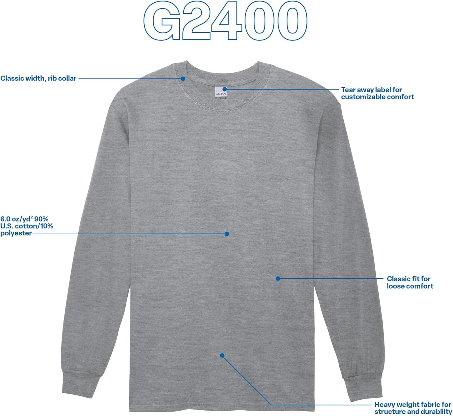 imageGildan Adult Ultra Cotton Long Sleeve TShirt Style G2400 MultipackSport Grey 2pack