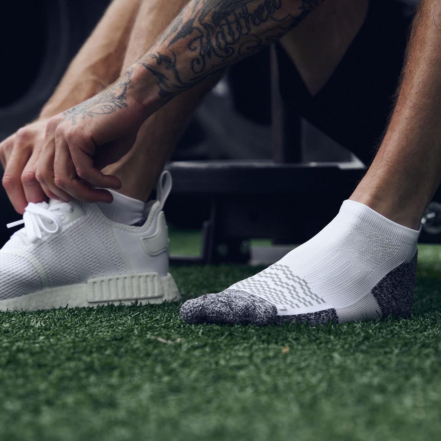 imageGildan Mens Active Strategic Cushion No Show Socks MultipairsWhiteGreyMerlot 6pairs