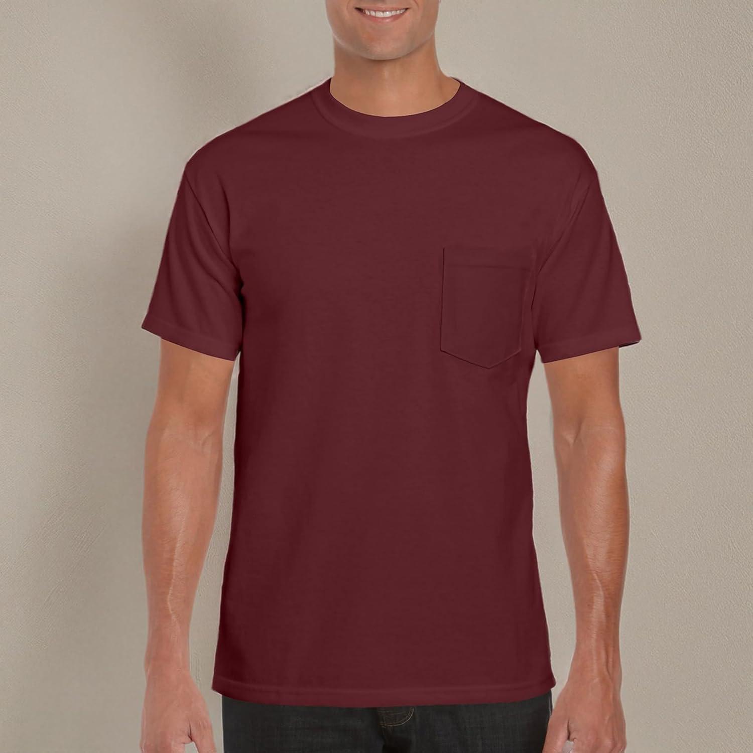 imageGildan Mens DryBlend Workwear TShirts with Pocket 2PackMaroon