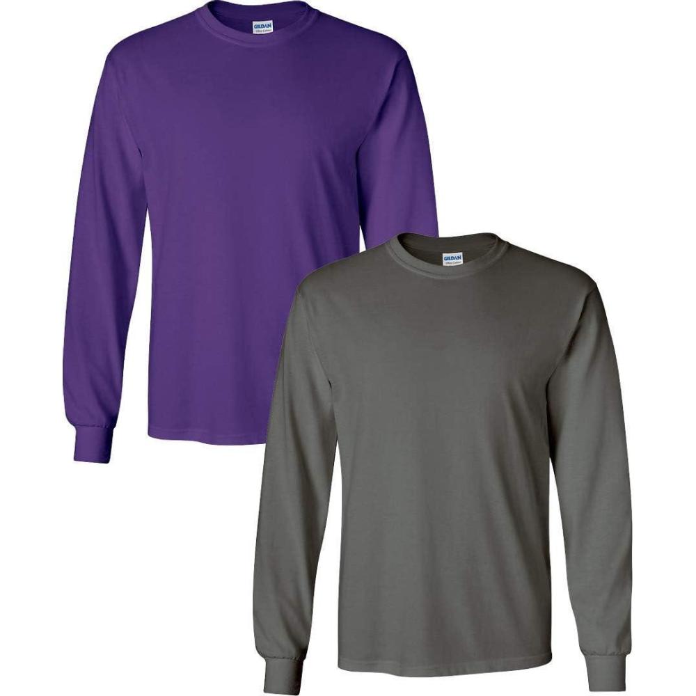 imageGildan Adult DryBlend Long Sleeve TShirt Style G8400 2Pack1 Charcoal  1 Purple