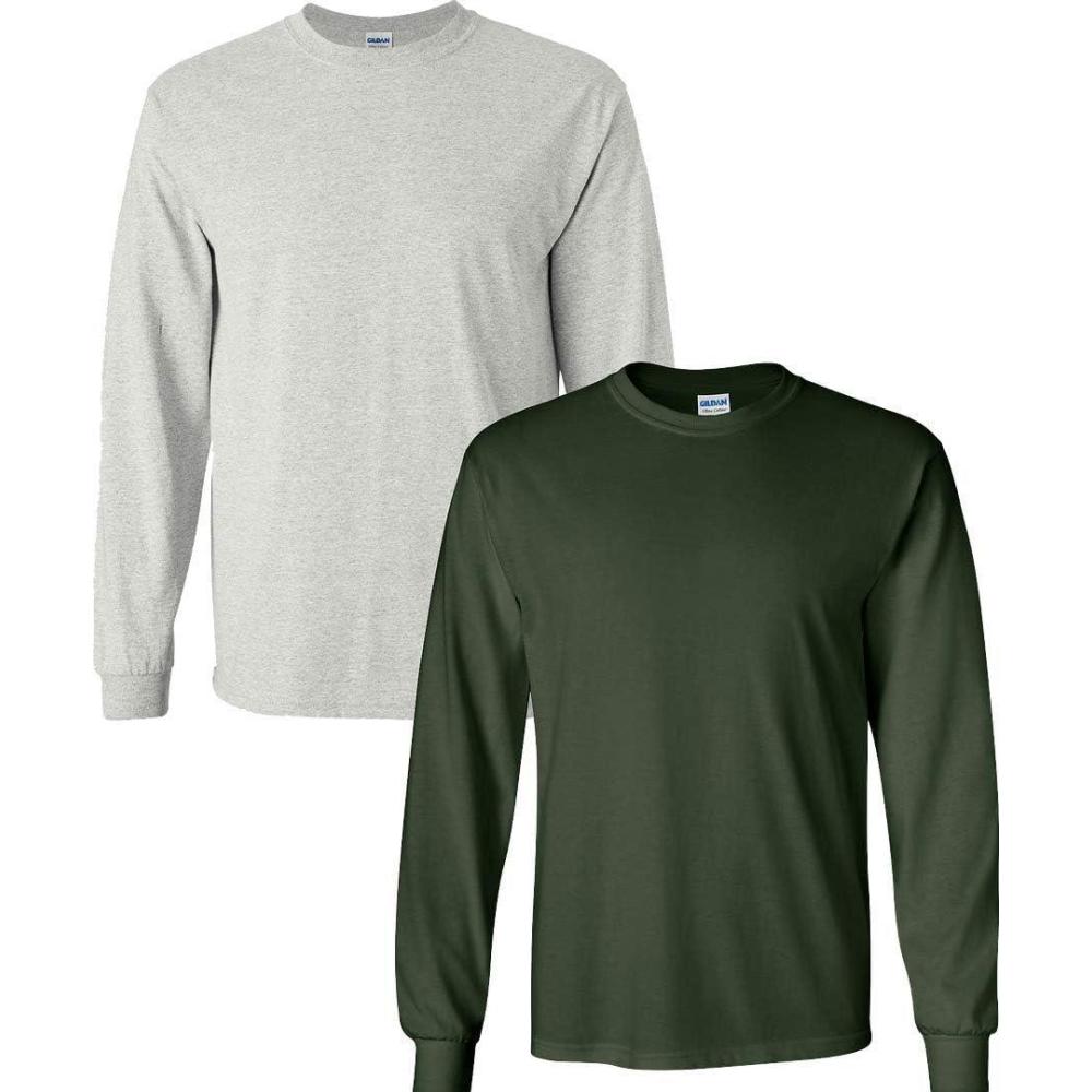 imageGildan Adult DryBlend Long Sleeve TShirt Style G8400 2Pack1 Forest Green  1 Ash Grey