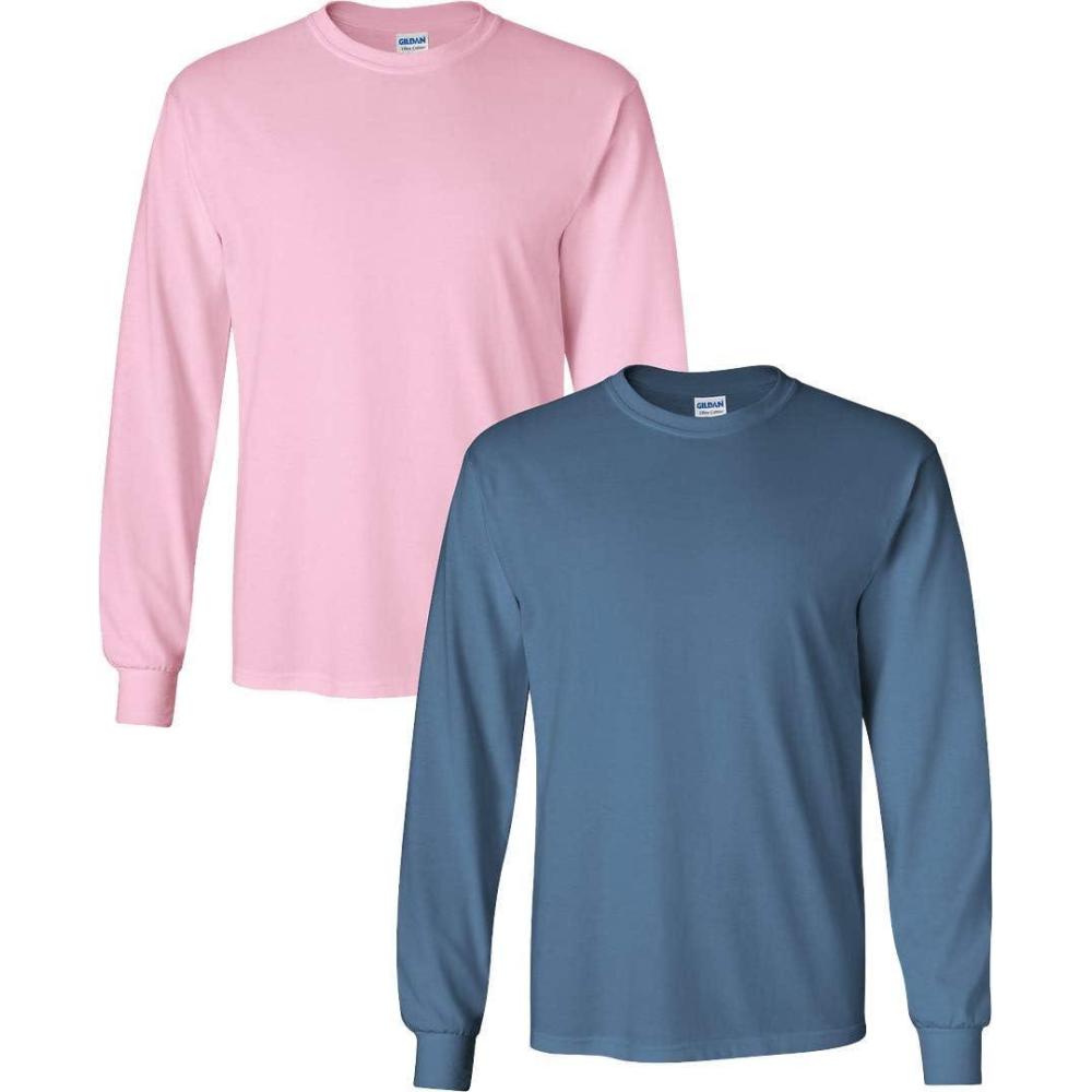 imageGildan Adult DryBlend Long Sleeve TShirt Style G8400 2Pack1 Indigo Blue  1 Light Pink