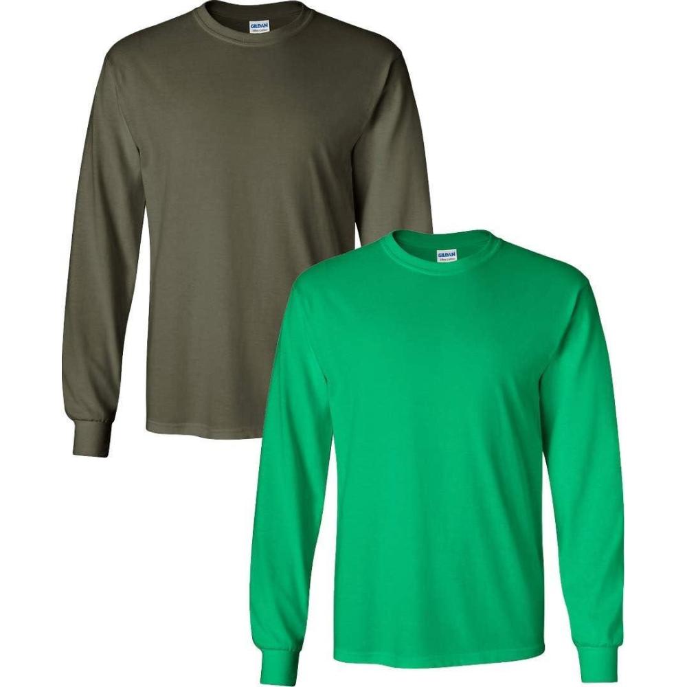 imageGildan Adult DryBlend Long Sleeve TShirt Style G8400 2Pack1 Irish Green  1 Military Green