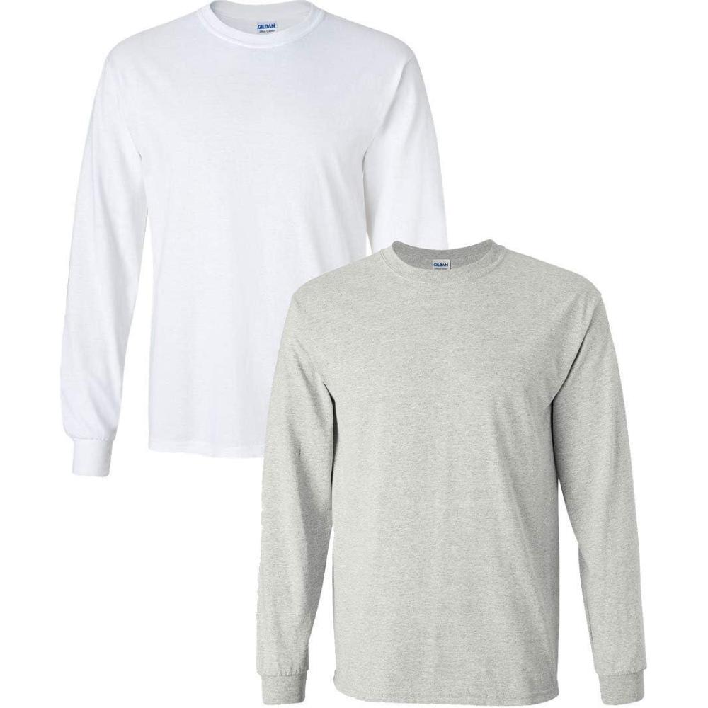 imageGildan Adult DryBlend Long Sleeve TShirt Style G8400 2Pack1 White  1 Ash Grey