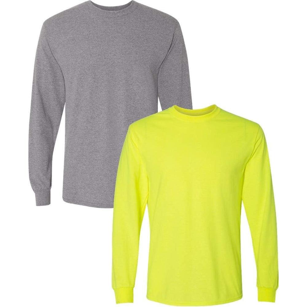 imageGildan Adult DryBlend Long Sleeve TShirt Style G8400 2PackGraphiteheathersafetygreen