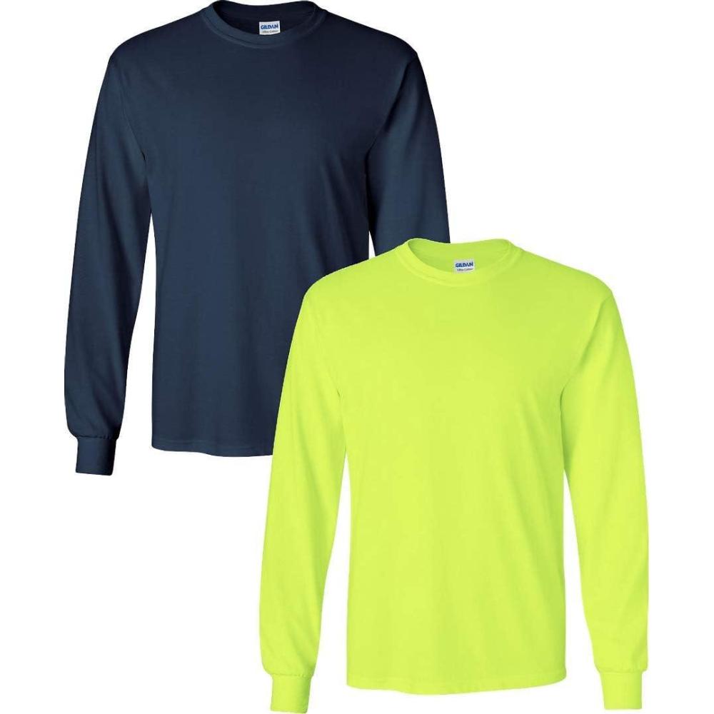 imageGildan Adult DryBlend Long Sleeve TShirt Style G8400 2PackNavySafety Green