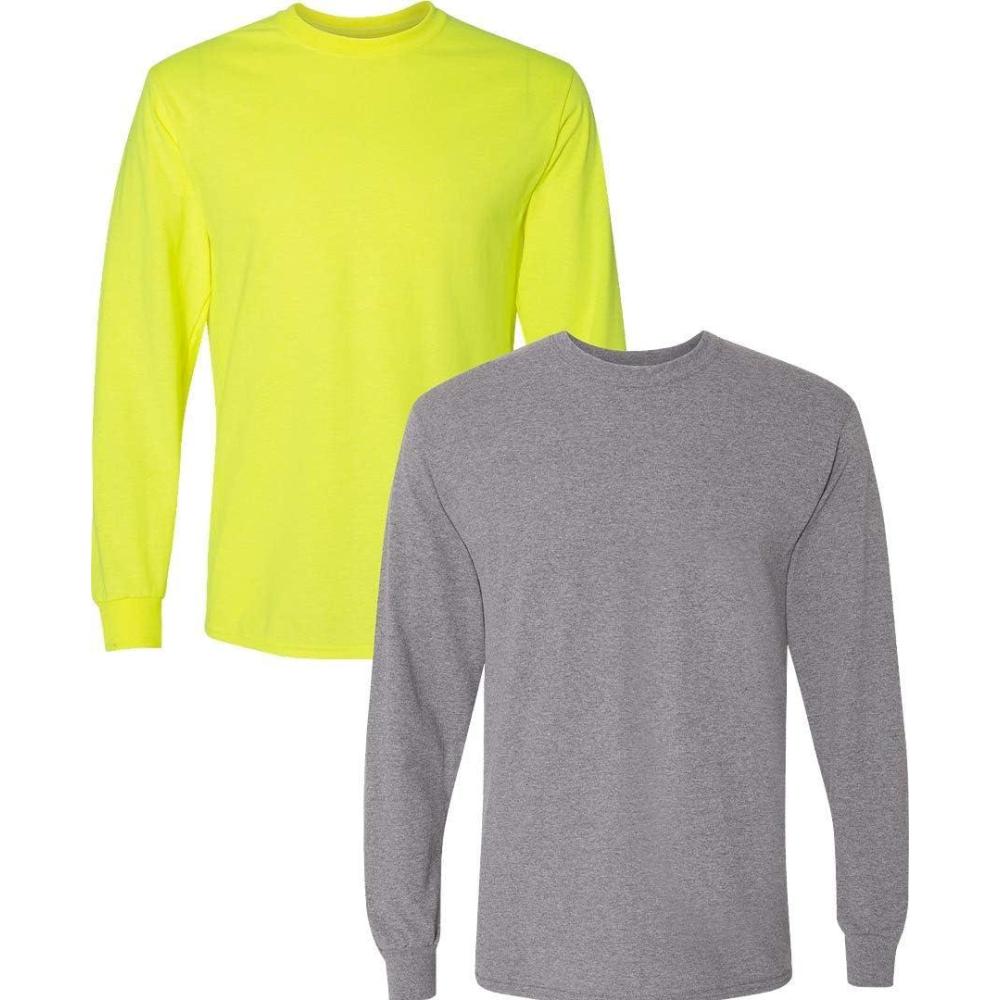 imageGildan Adult DryBlend Long Sleeve TShirt Style G8400 2PackSafetygreengraphiteheather