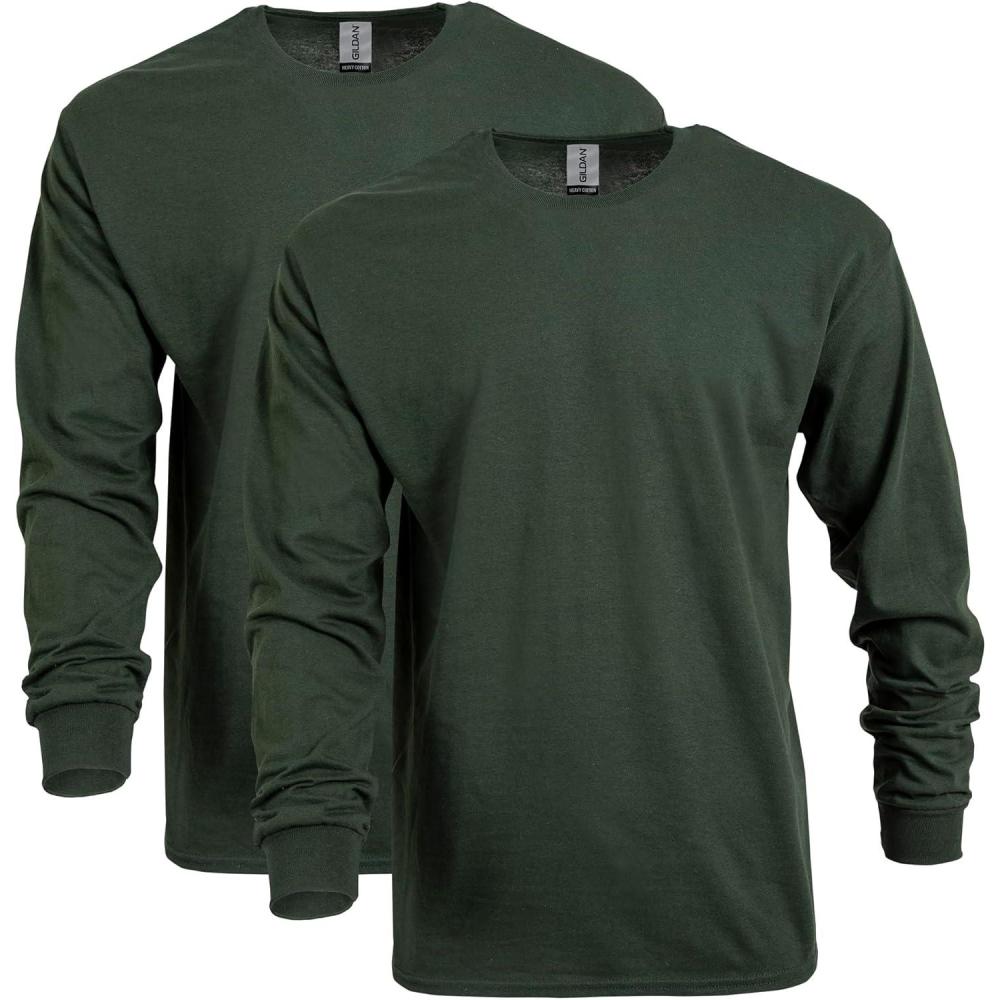 imageGildan Adult Heavy Cotton Long Sleeve TShirt Style G5400 2PackForest Green