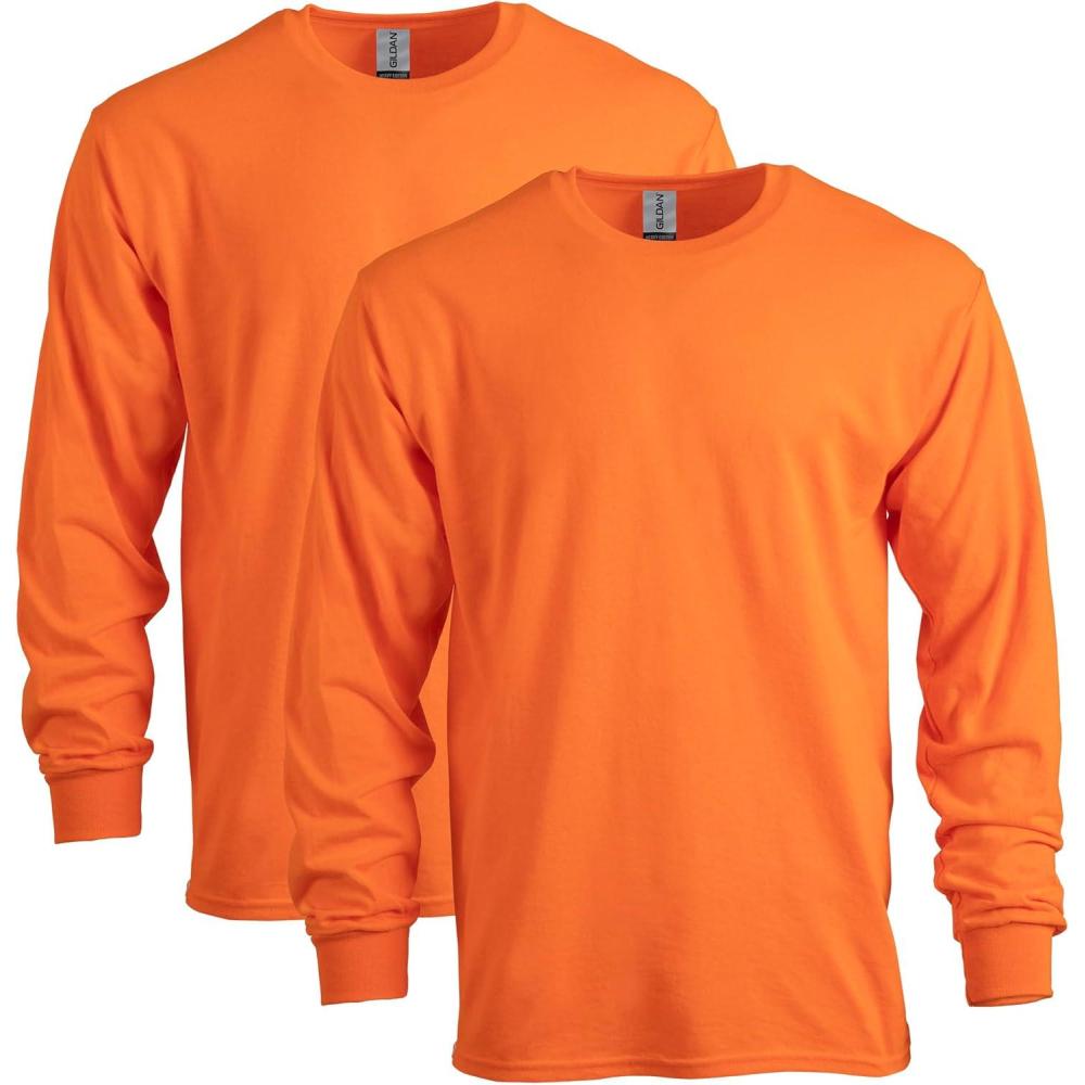 imageGildan Adult Heavy Cotton Long Sleeve TShirt Style G5400 2PackSafety Orange