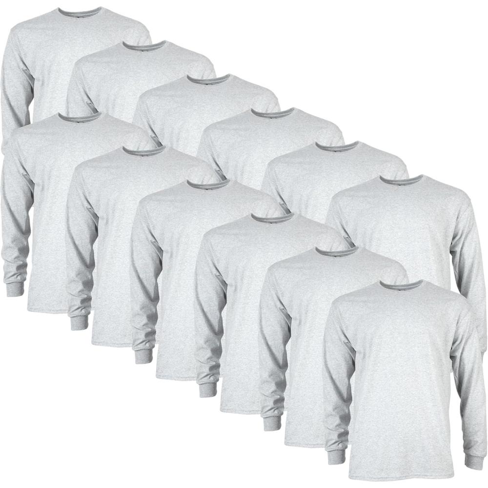 imageGildan Adult Ultra Cotton Long Sleeve TShirt Style G2400 MultipackAsh Grey 12pack