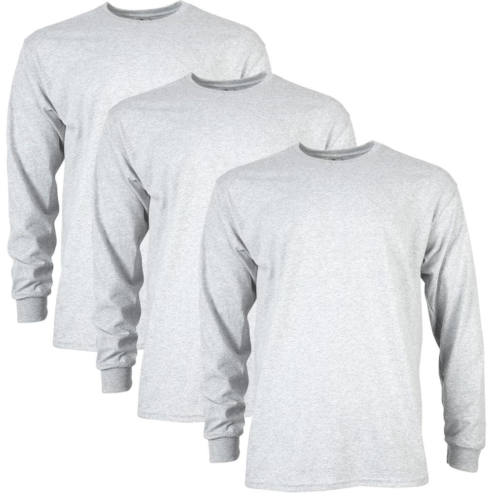 imageGildan Adult Ultra Cotton Long Sleeve TShirt Style G2400 MultipackAsh Grey 3pack