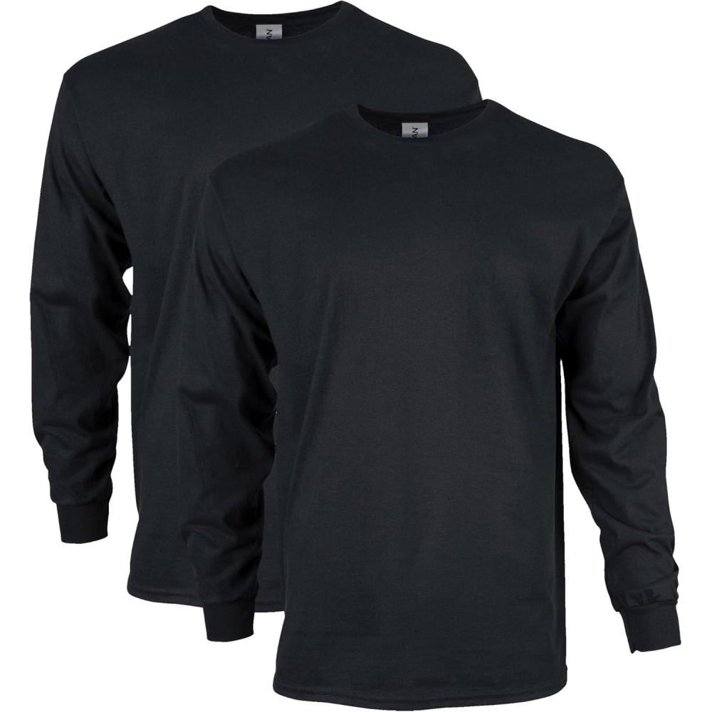 imageGildan Adult Ultra Cotton Long Sleeve TShirt Style G2400 MultipackBlack 2pack