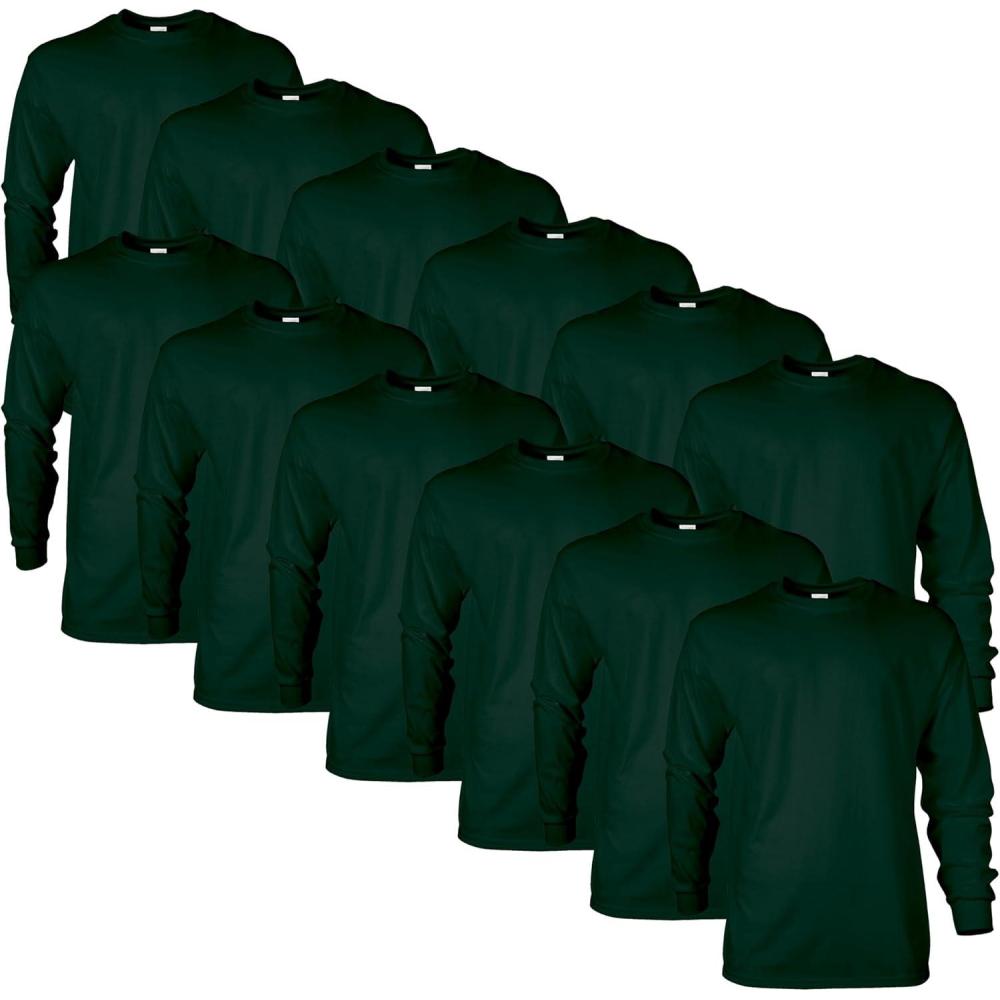 imageGildan Adult Ultra Cotton Long Sleeve TShirt Style G2400 MultipackForest Green 12pack