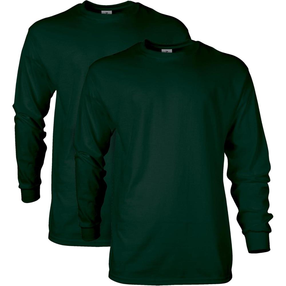 imageGildan Adult Ultra Cotton Long Sleeve TShirt Style G2400 MultipackForest Green 2pack