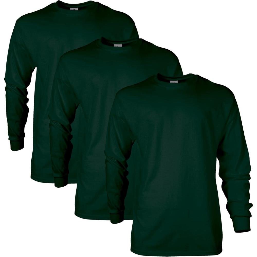imageGildan Adult Ultra Cotton Long Sleeve TShirt Style G2400 MultipackForest Green 3pack