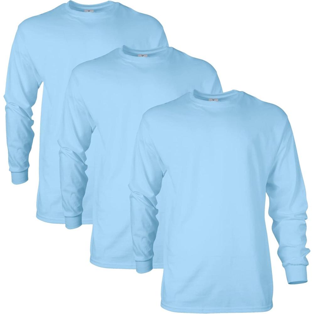 imageGildan Adult Ultra Cotton Long Sleeve TShirt Style G2400 MultipackLight Blue 3pack