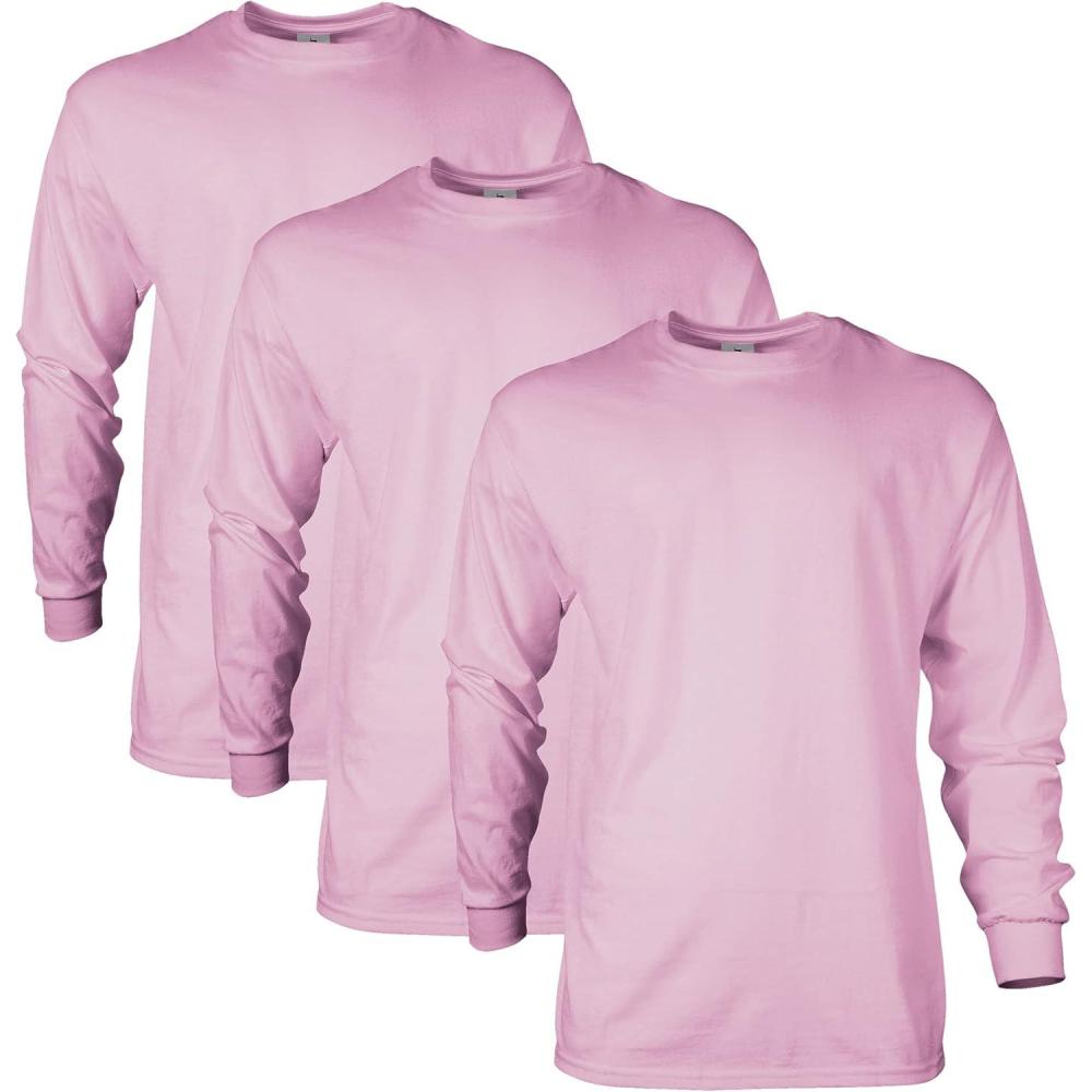 imageGildan Adult Ultra Cotton Long Sleeve TShirt Style G2400 MultipackLight Pink 3pack
