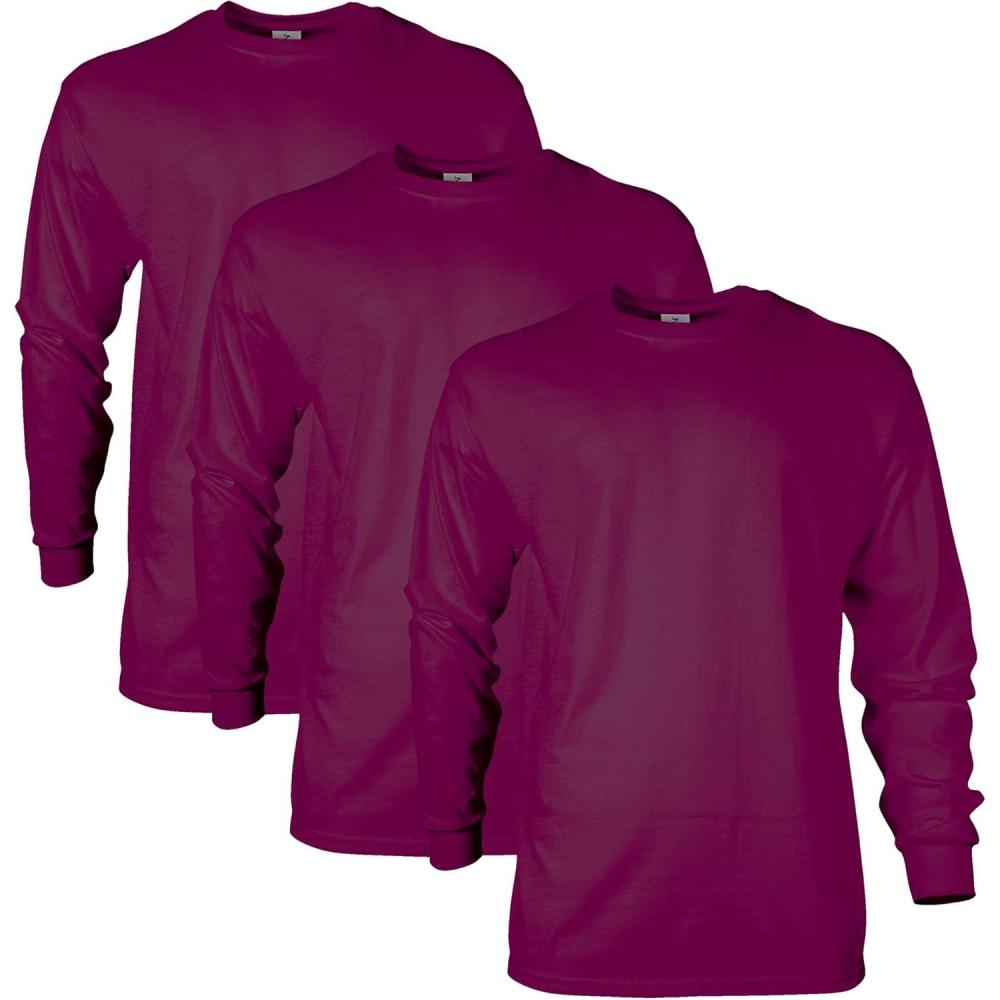 imageGildan Adult Ultra Cotton Long Sleeve TShirt Style G2400 MultipackMaroon 3pack