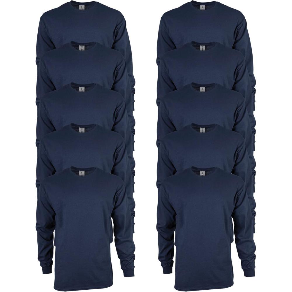 imageGildan Adult Ultra Cotton Long Sleeve TShirt Style G2400 MultipackNavy 10pack
