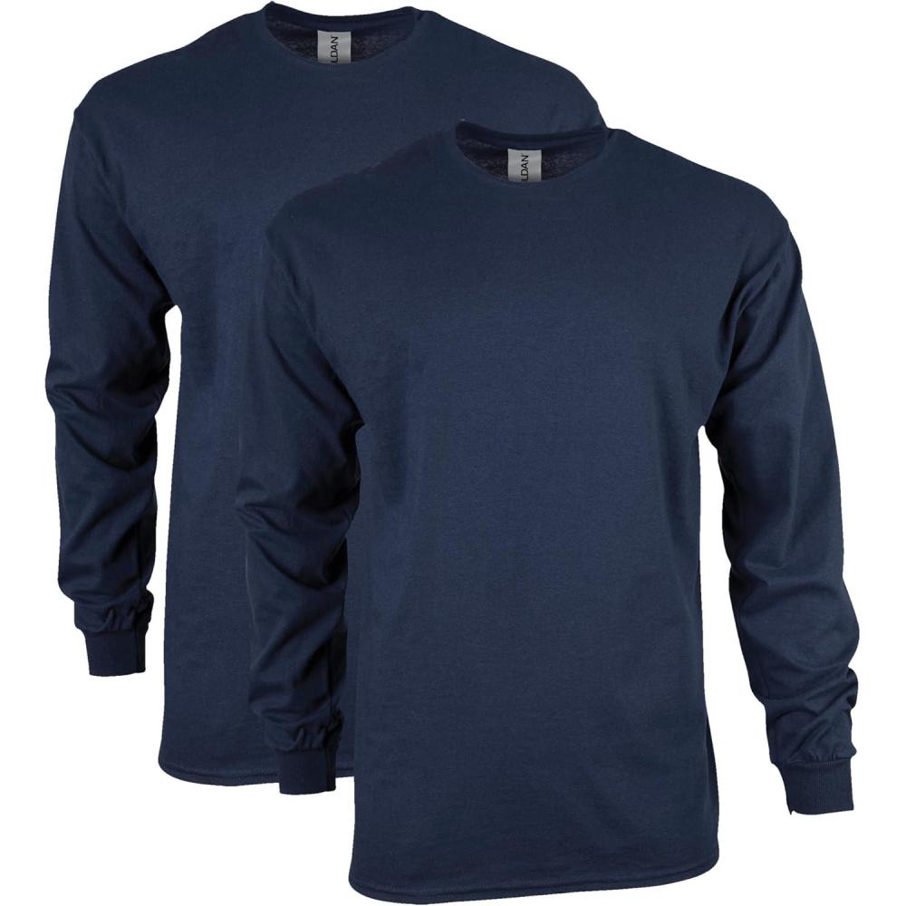 imageGildan Adult Ultra Cotton Long Sleeve TShirt Style G2400 MultipackNavy 2pack