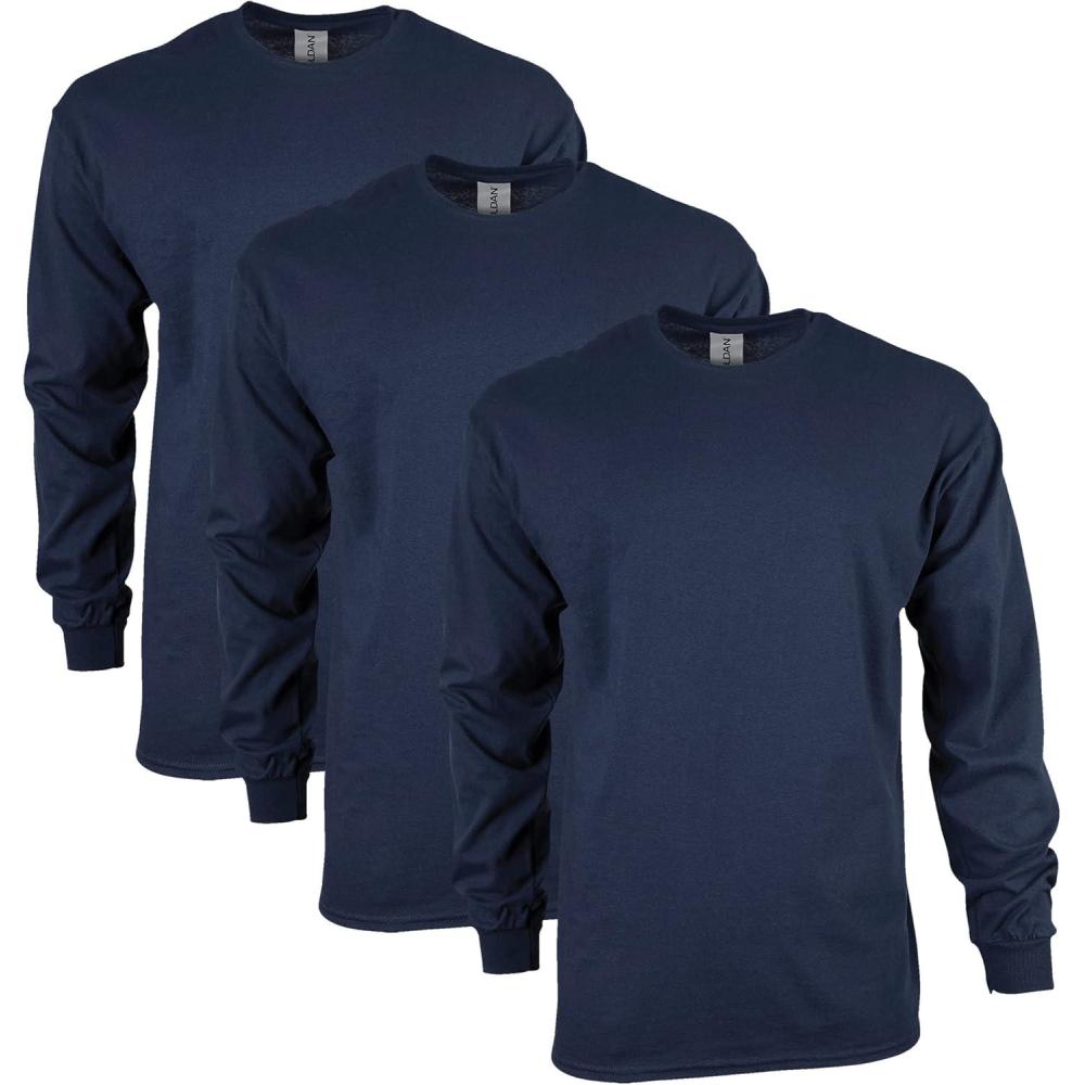 imageGildan Adult Ultra Cotton Long Sleeve TShirt Style G2400 MultipackNavy 3pack