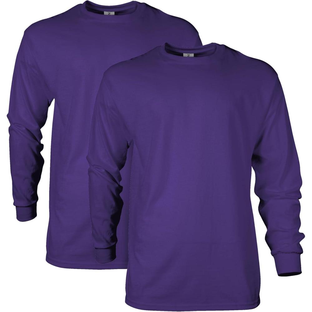 imageGildan Adult Ultra Cotton Long Sleeve TShirt Style G2400 MultipackPurple 2pack