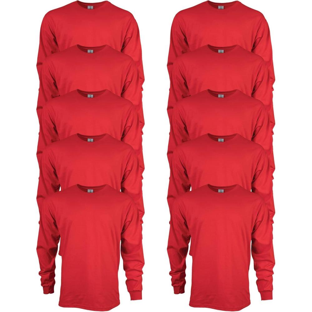 imageGildan Adult Ultra Cotton Long Sleeve TShirt Style G2400 MultipackRed 10pack