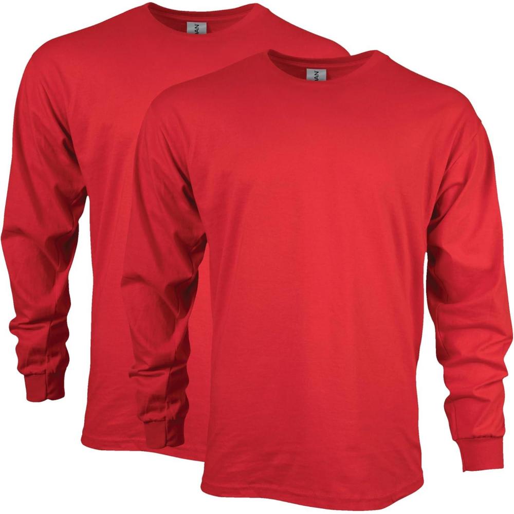 imageGildan Adult Ultra Cotton Long Sleeve TShirt Style G2400 MultipackRed 2pack