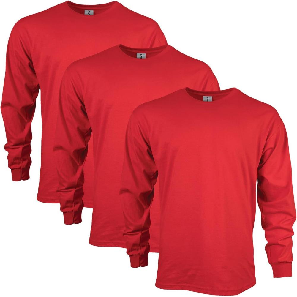 imageGildan Adult Ultra Cotton Long Sleeve TShirt Style G2400 MultipackRed 3pack