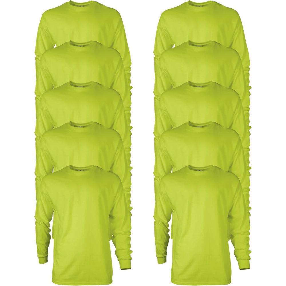 imageGildan Adult Ultra Cotton Long Sleeve TShirt Style G2400 MultipackSafety Green 10pack