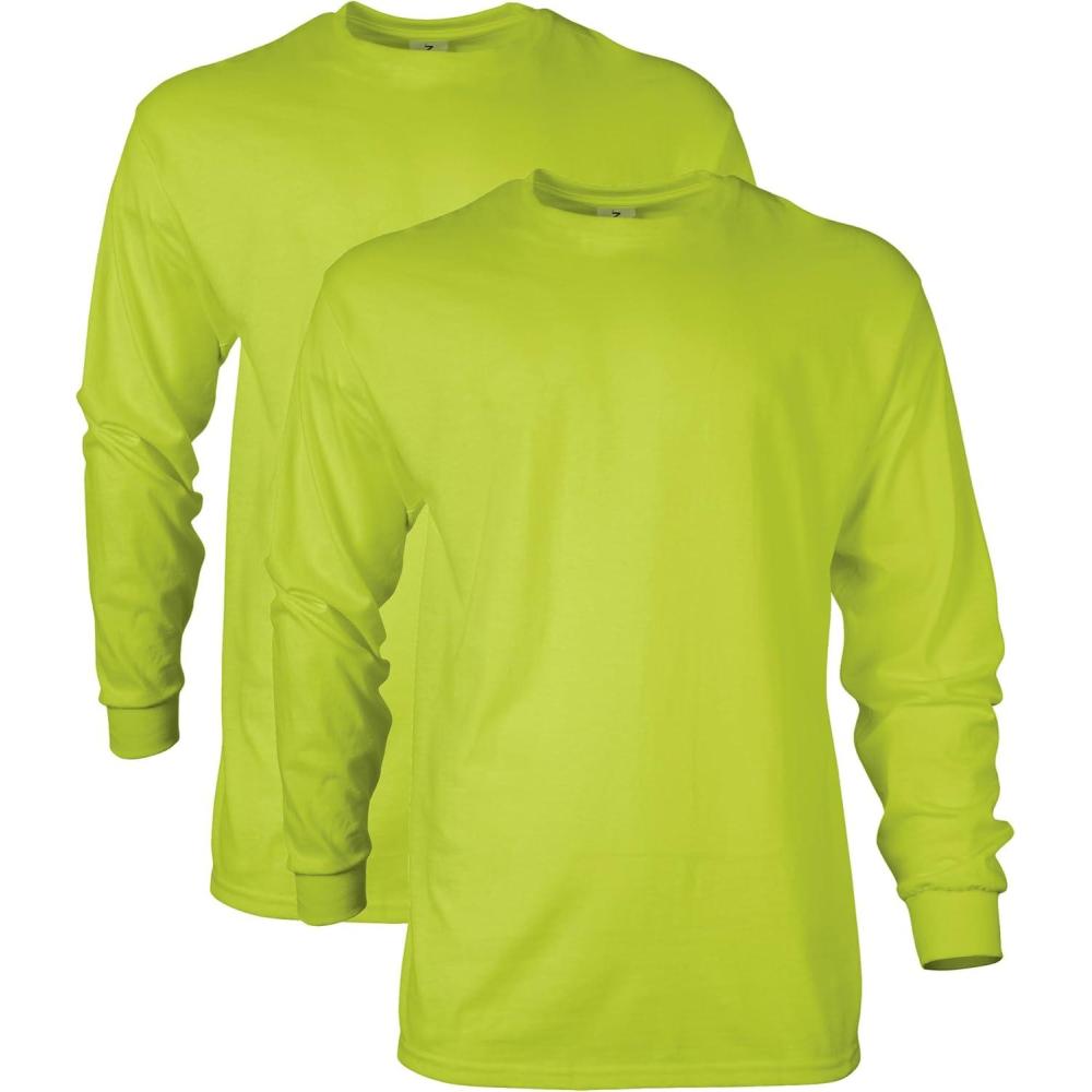 imageGildan Adult Ultra Cotton Long Sleeve TShirt Style G2400 MultipackSafety Green 2pack