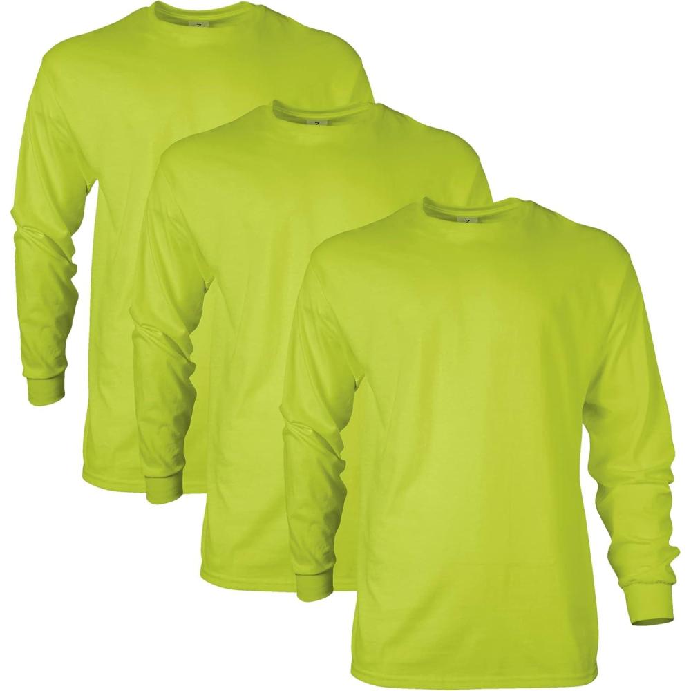 imageGildan Adult Ultra Cotton Long Sleeve TShirt Style G2400 MultipackSafety Green 3pack