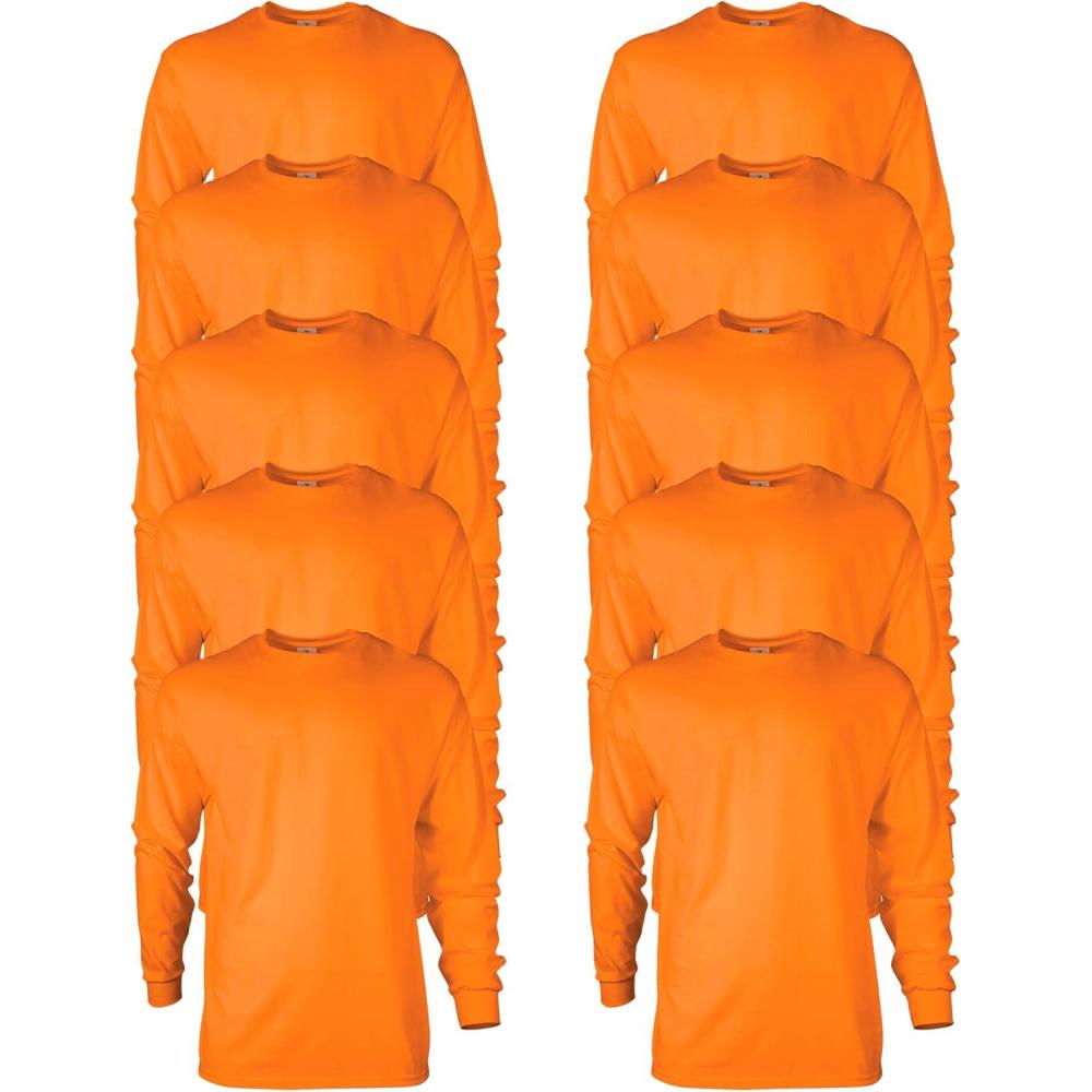 imageGildan Adult Ultra Cotton Long Sleeve TShirt Style G2400 MultipackSafety Orange 10pack