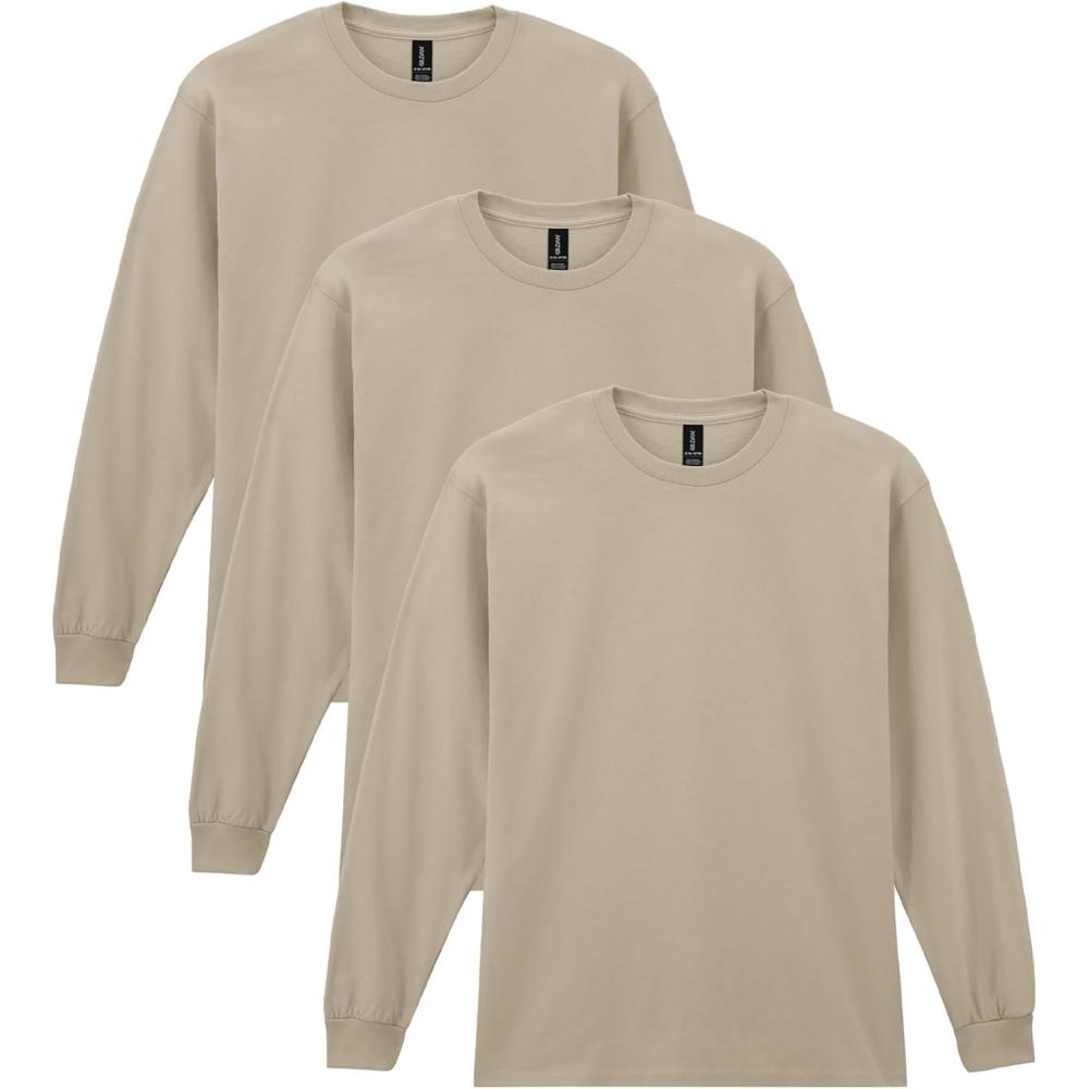 imageGildan Adult Ultra Cotton Long Sleeve TShirt Style G2400 MultipackSand 3pack