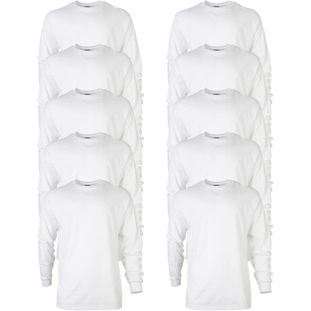 imageGildan Adult Ultra Cotton Long Sleeve TShirt Style G2400 MultipackWhite 10pack