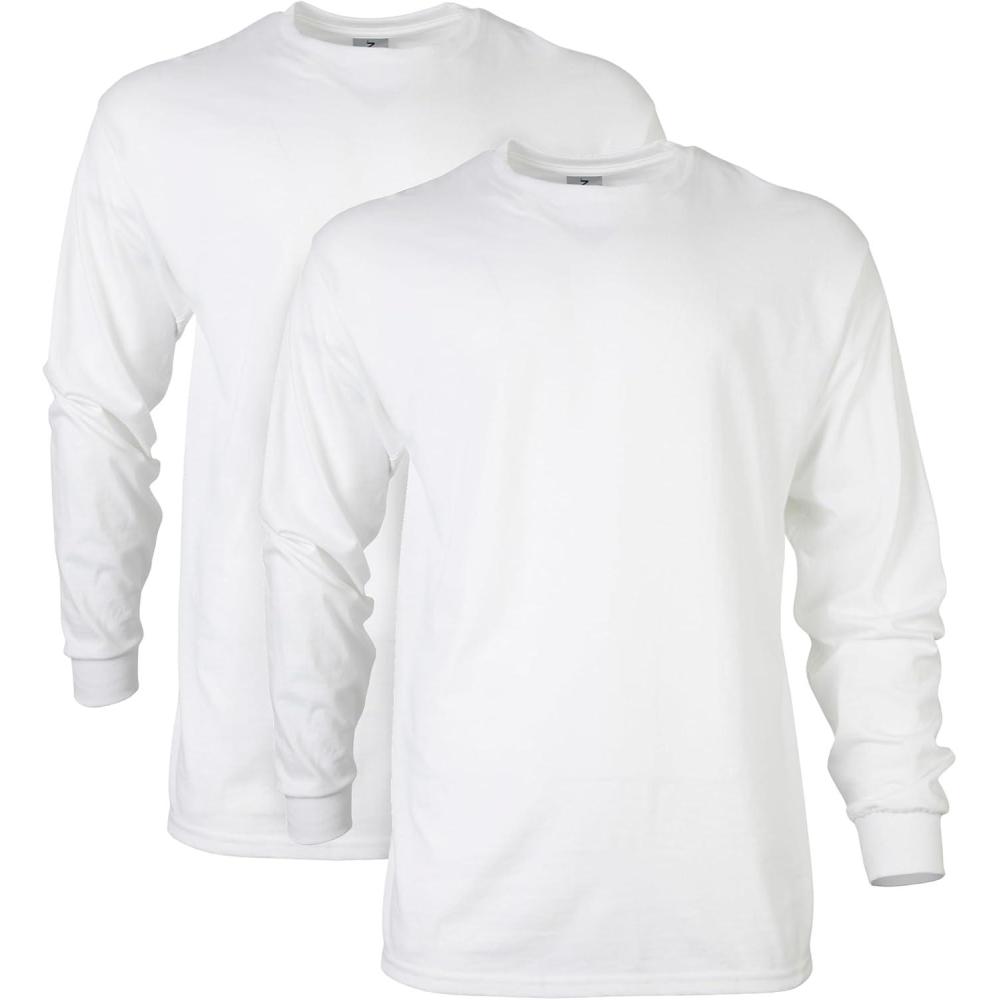 imageGildan Adult Ultra Cotton Long Sleeve TShirt Style G2400 MultipackWhite 2pack