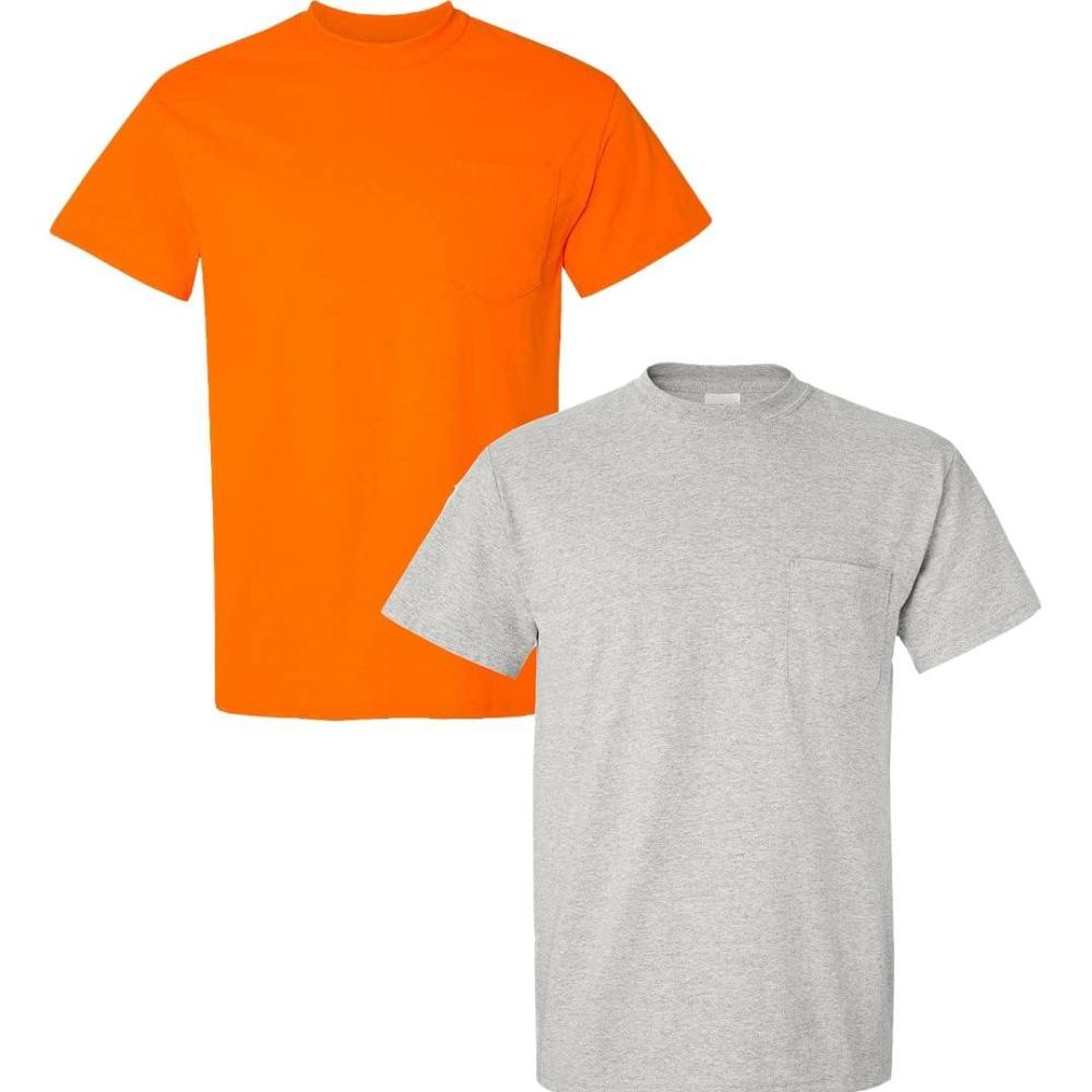 imageGildan Adult Ultra Cotton TShirt with Pocket Style G2300 2Pack1 Safety Orange  1 Ash