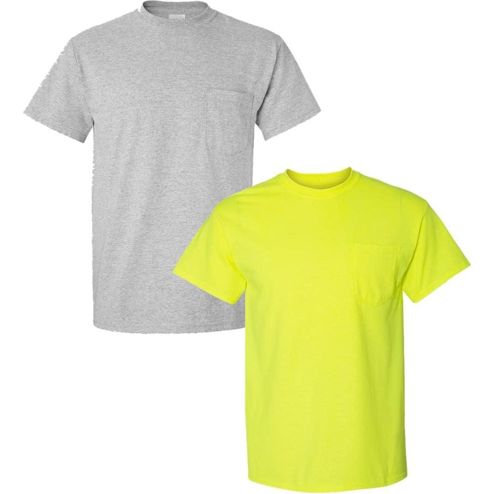 imageGildan Adult Ultra Cotton TShirt with Pocket Style G2300 2Pack1 Sport Grey 1 Safety Green
