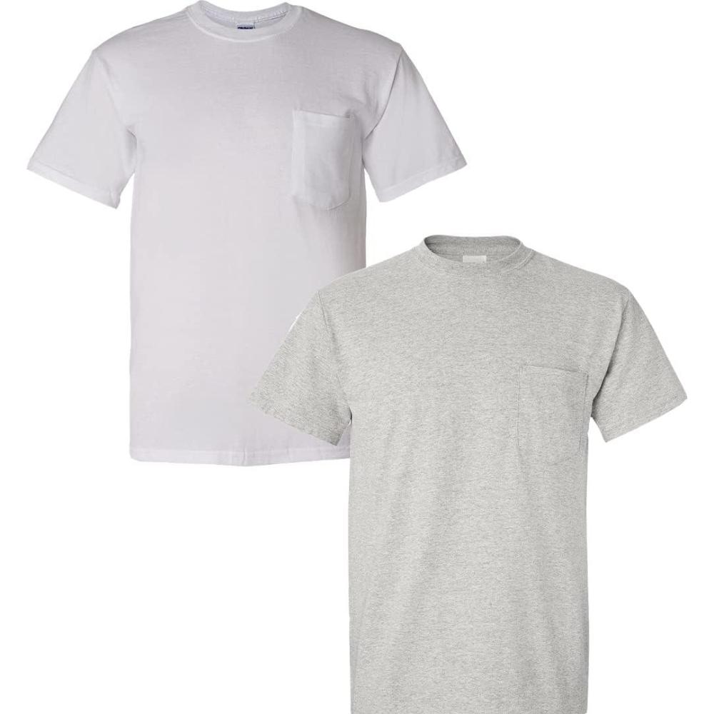 imageGildan Adult Ultra Cotton TShirt with Pocket Style G2300 2Pack1 White  1 Ash