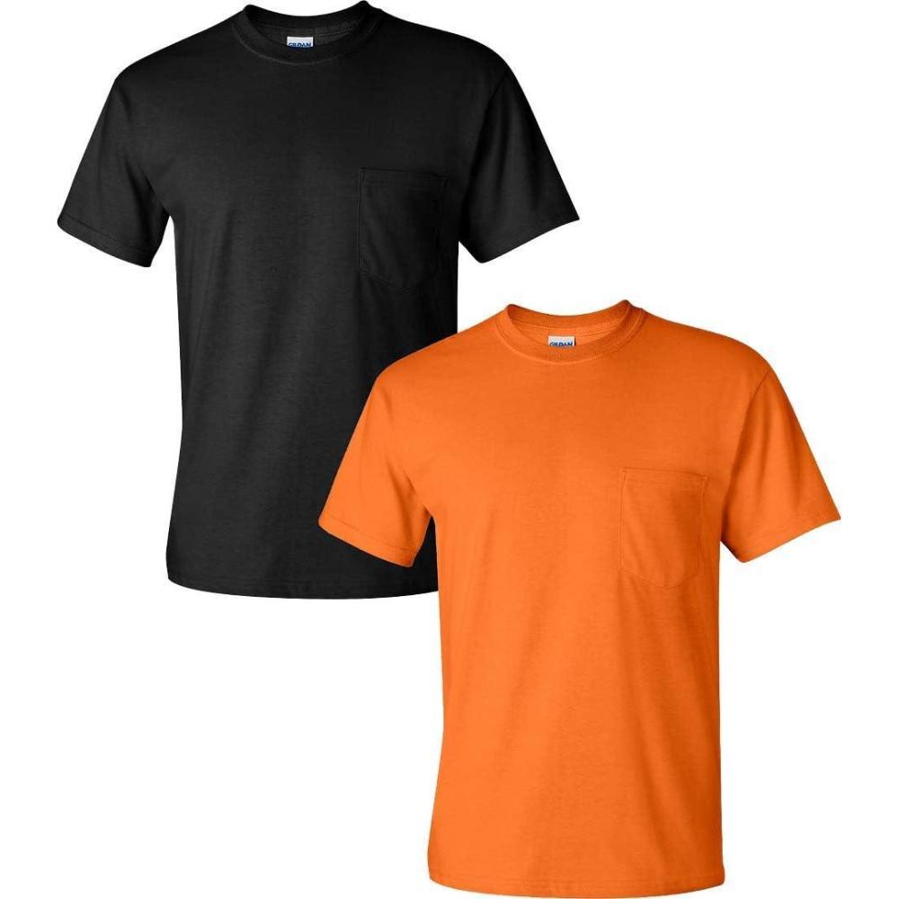 imageGildan Adult Ultra Cotton TShirt with Pocket Style G2300 2PackBlackSafetyorange
