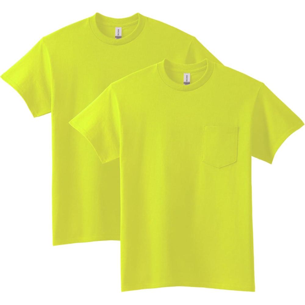 imageGildan Adult Ultra Cotton TShirt with Pocket Style G2300 2PackSafety Green