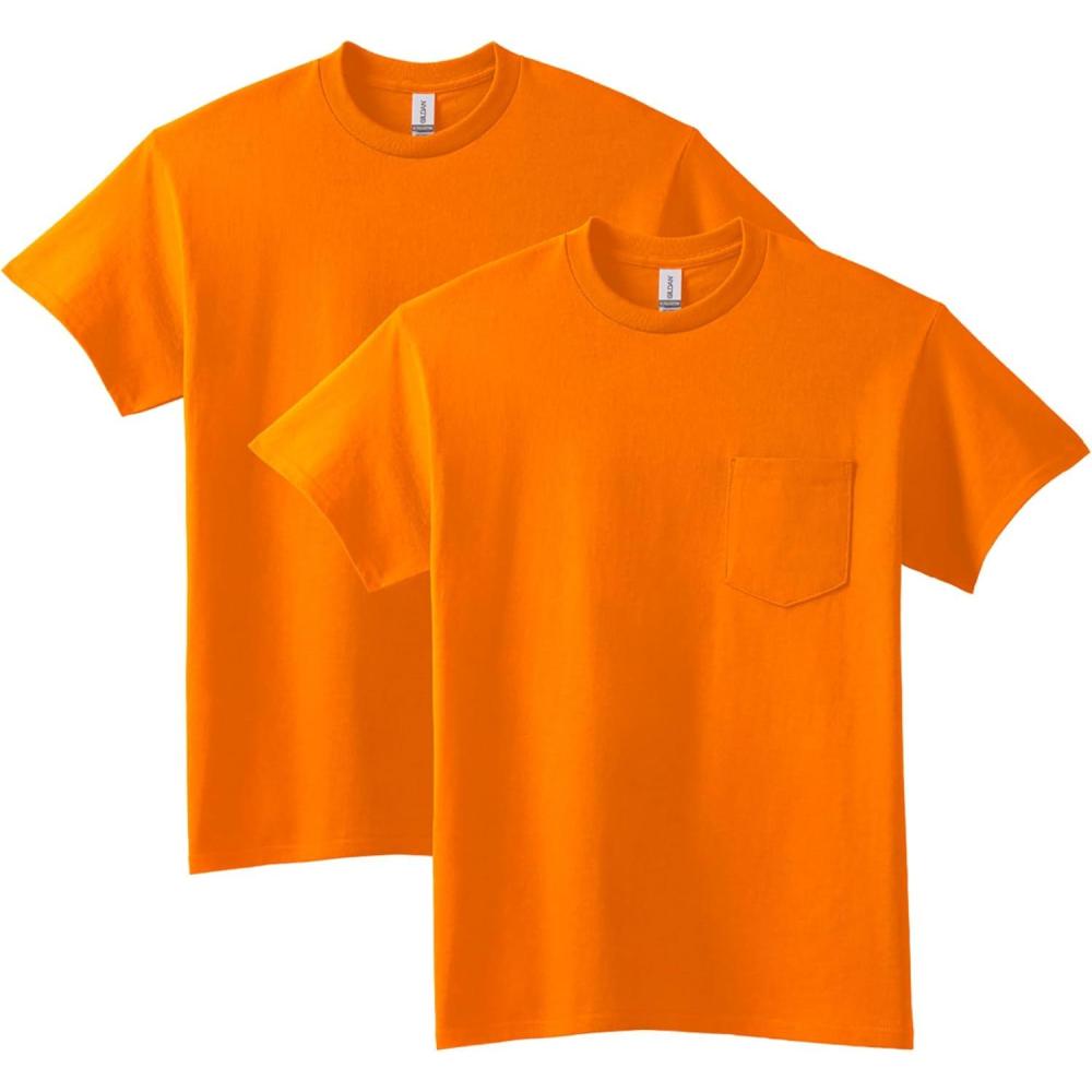 imageGildan Adult Ultra Cotton TShirt with Pocket Style G2300 2PackSafety Orange