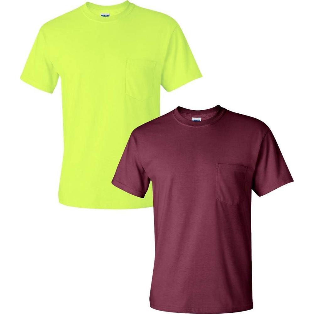 imageGildan Adult Ultra Cotton TShirt with Pocket Style G2300 2PackSafetygreenMaroon