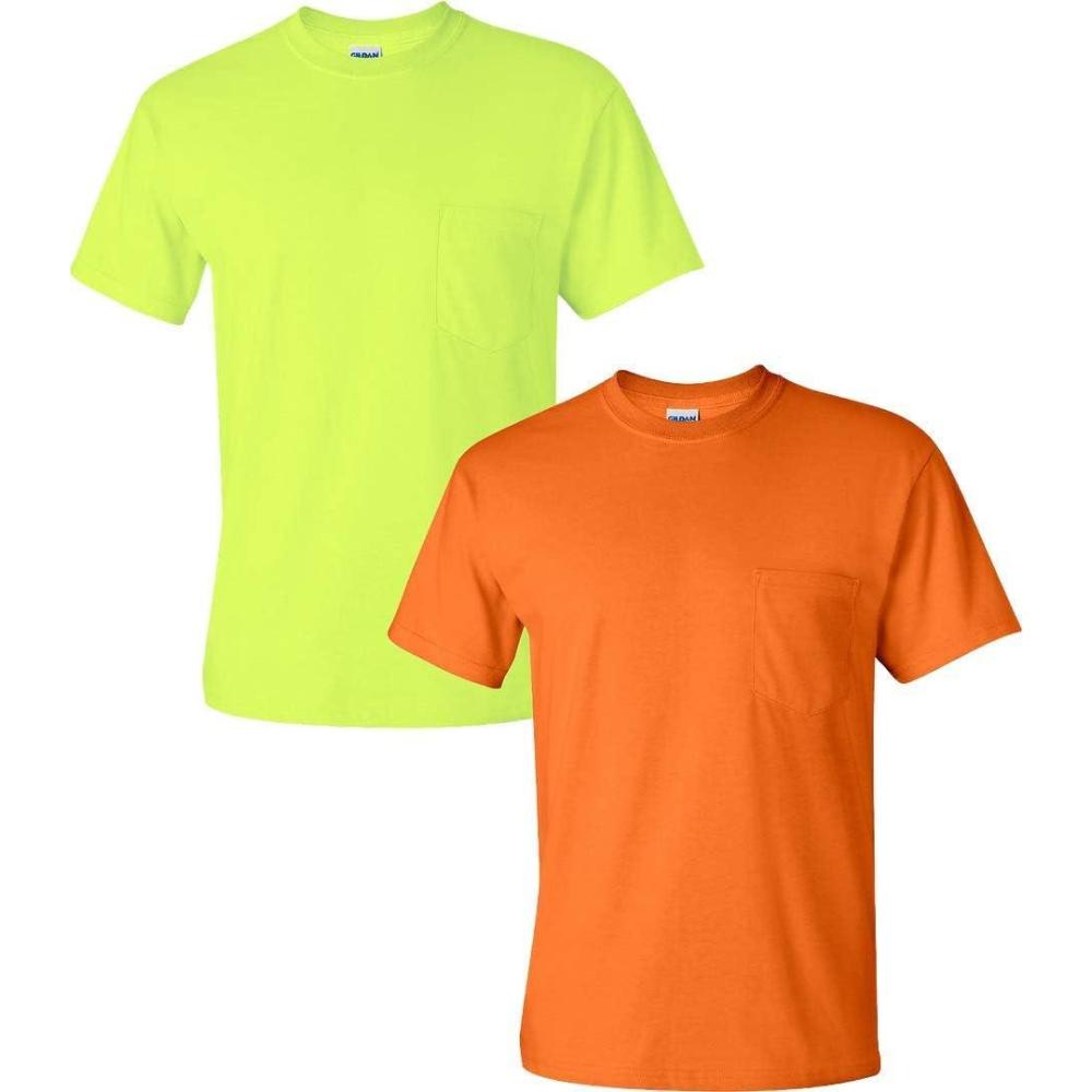 imageGildan Adult Ultra Cotton TShirt with Pocket Style G2300 2PackSafetygreenSafetyorange