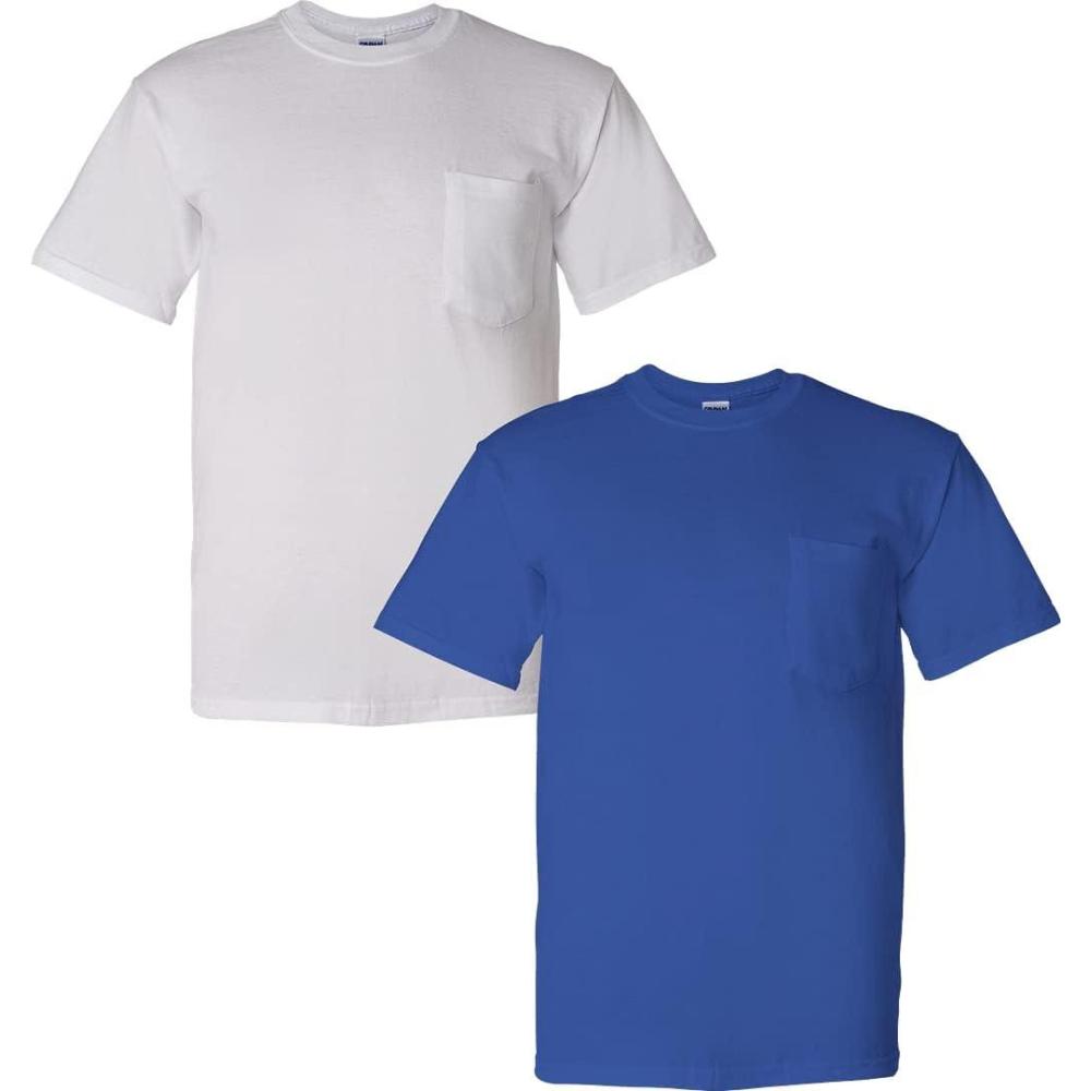 imageGildan Adult Ultra Cotton TShirt with Pocket Style G2300 2PackWhite  Royal