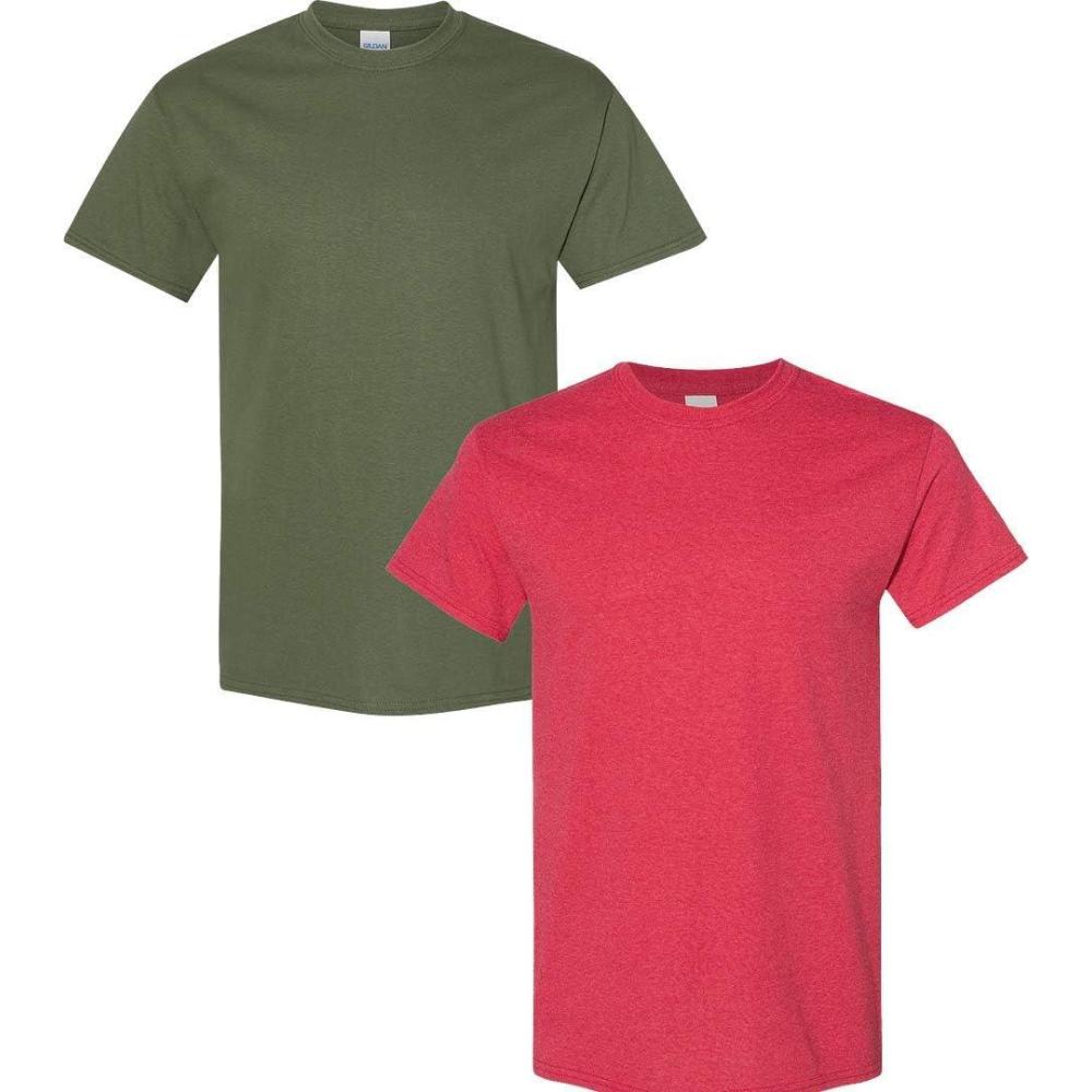 imageGildan Hammer Adult TShirt 2Pack Style GH0001 Military Green  1 Heather Red
