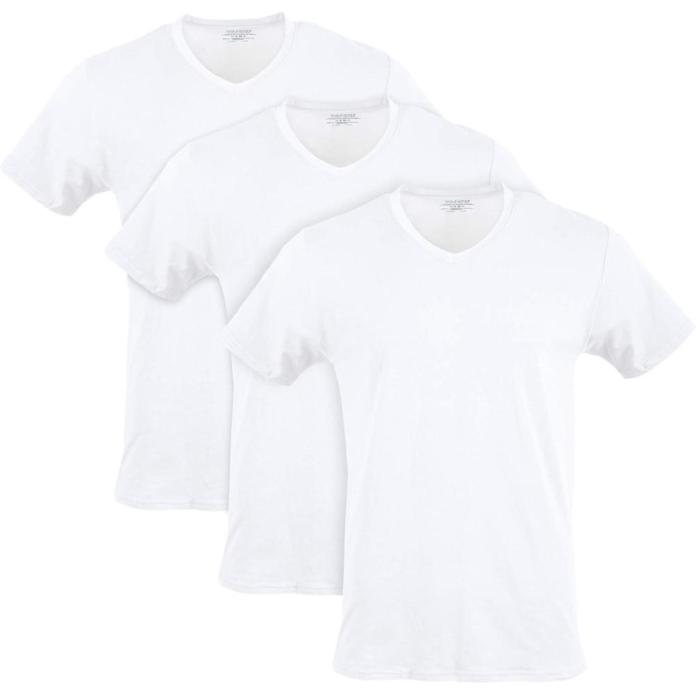 imageGildan Mens Cotton Stretch TShirts MultipackArtic White Vneck 3pack