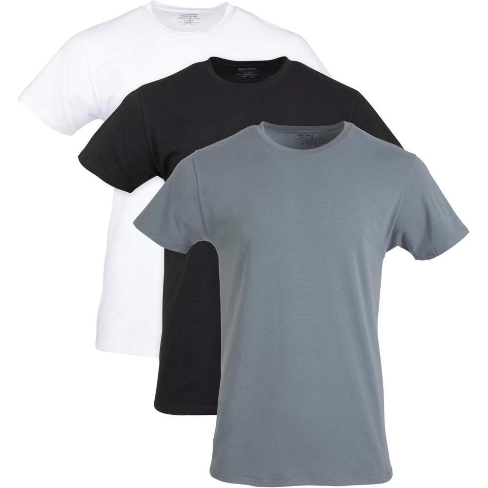 imageGildan Mens Cotton Stretch TShirts MultipackWhiteBlack SootGrey Flannel Crew 3pack